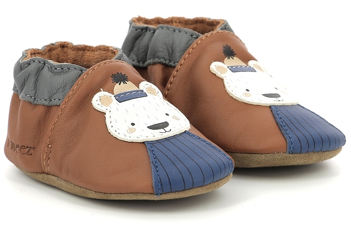 Chaussons cuir souple bébé Grooar ROBEEZ© - camel